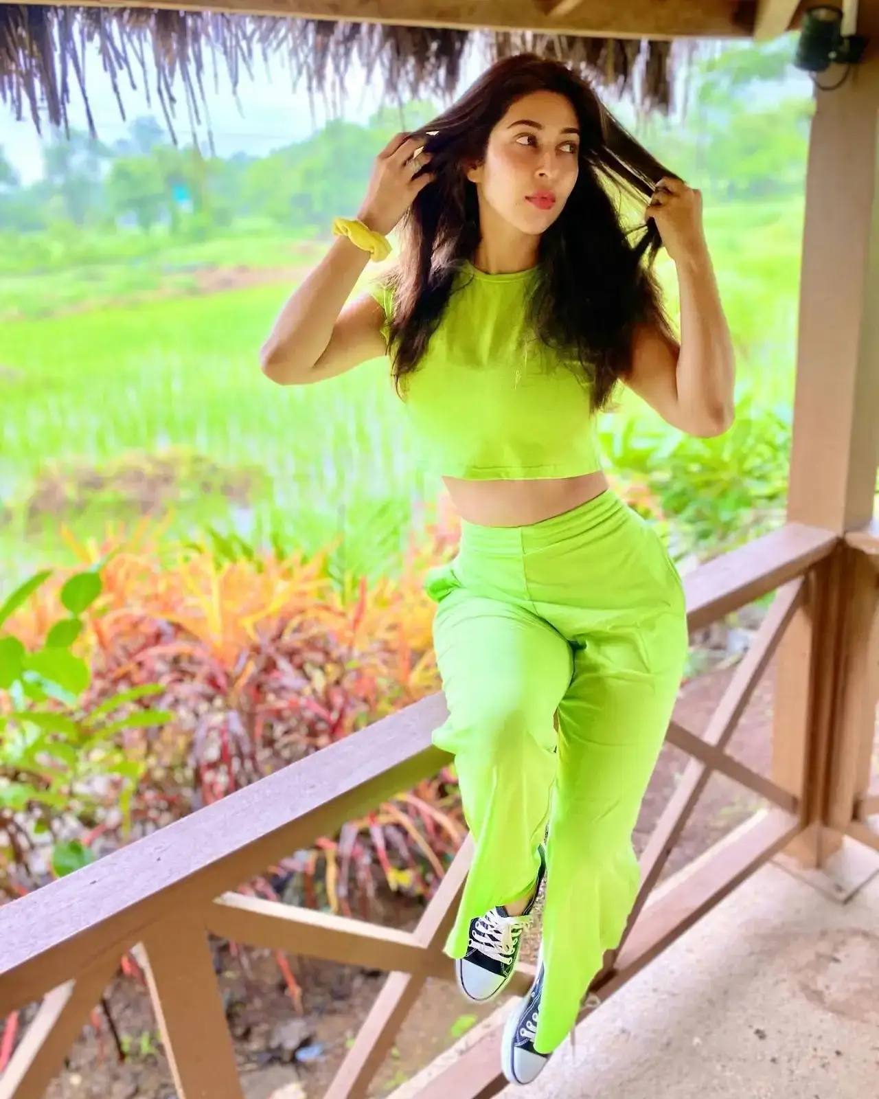 North Indian TV Actress Sonarika Bhadoria Stills in Green Top